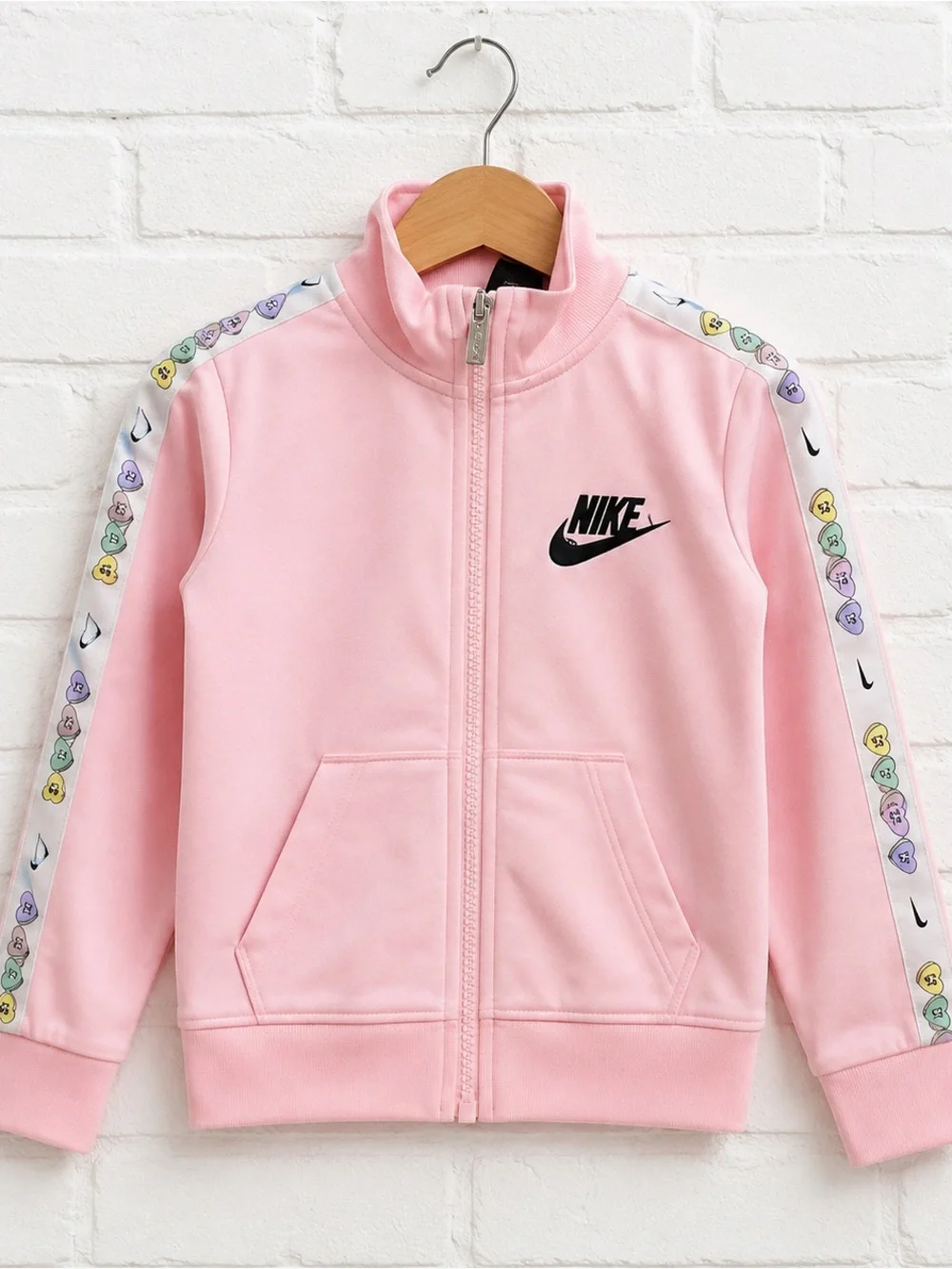 Nike Girls 2T Pink Dri-FIT Track Jacket Candy Heart Logo Zip Up Toddler